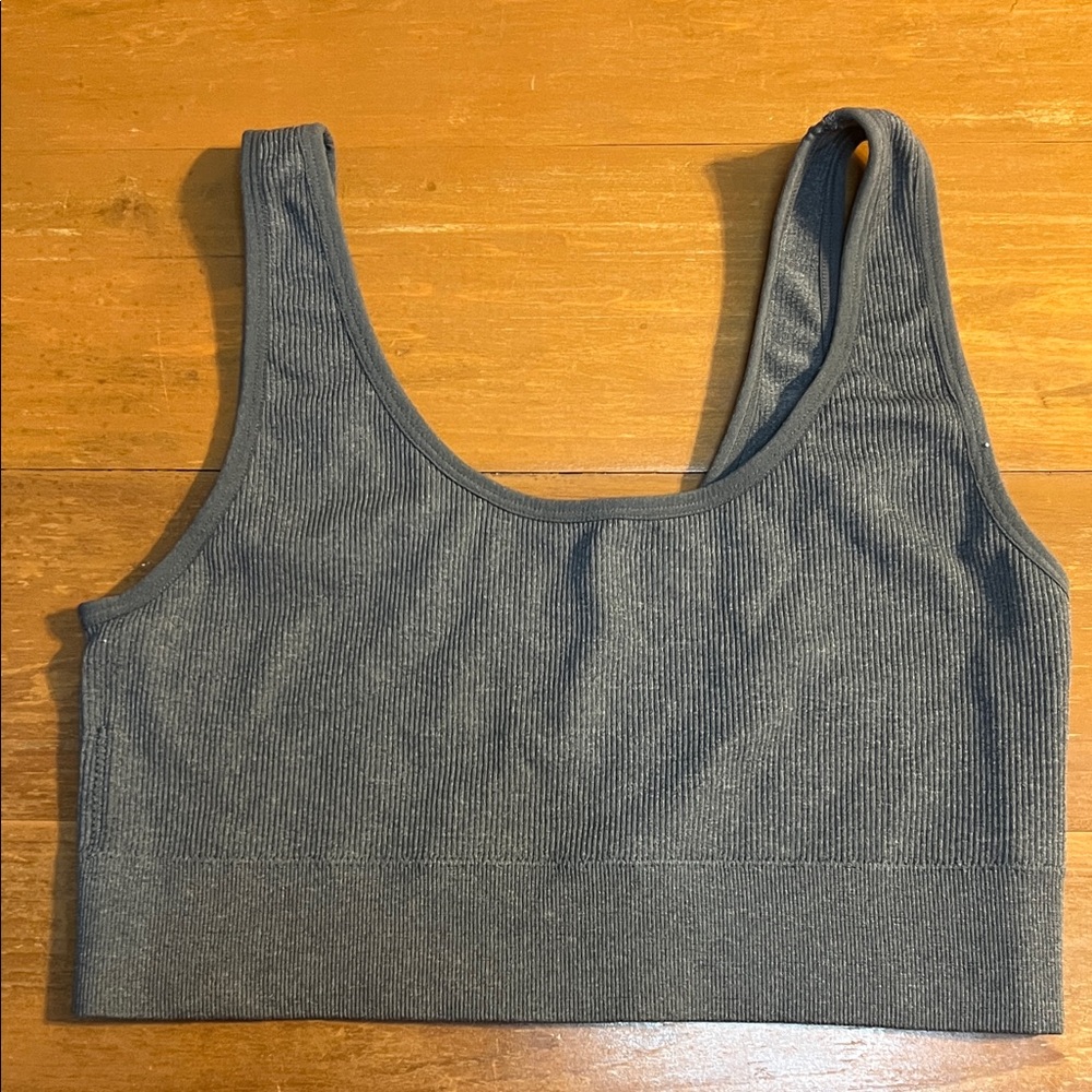 Member's Mark XL Gray Ribbed Sleamless Scoop Wireless Non Padded Sports Bra